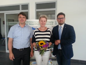 Helma Orosz zusammen mit Stephan Koesling, Geschäftsführer der SLfG (l.), und Lars Rohwer, Präsident der SLfG (r.)©SLfG Helma Orosz zusammen mit Stephan Koesling, Geschäftsführer der SLfG (l.), und Lars Rohwer, Präsident der SLfG (r.)©SLfG